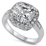 Cushion Cut Cz Halo Ring .925 Sterling Silver Ring