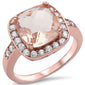 Rose Gold Plated Cushion Cut Morganite & Cubic Zirconia .925 Sterling Silver Ring Sizes 5-11