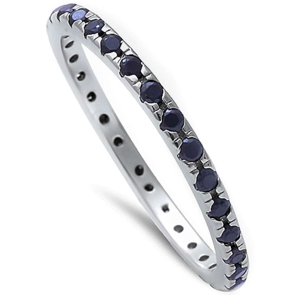 Black Onyx Eternity Band .925 Sterling Silver Ring Sizes 3-11