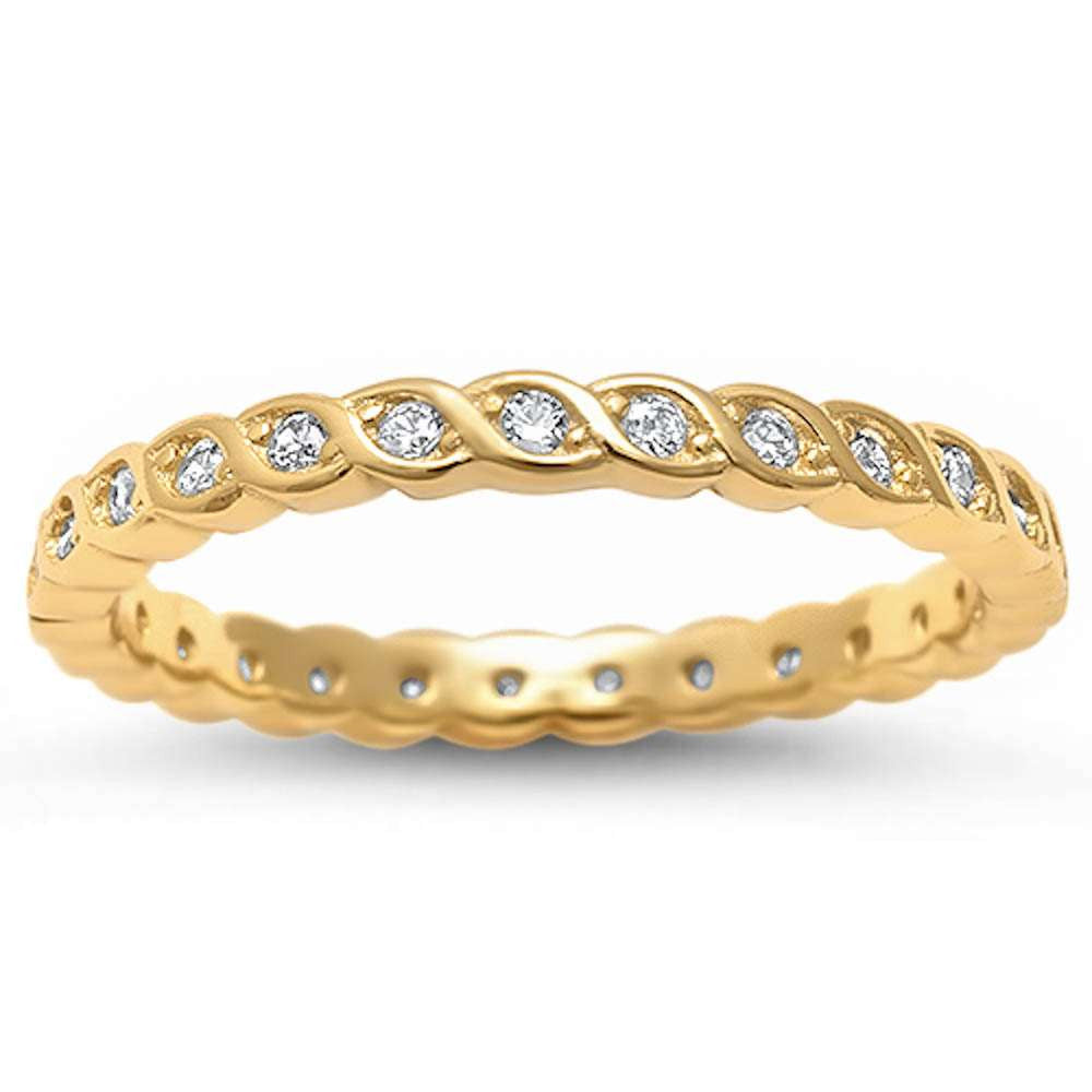 Yellow Gold Plated Cubic Zirconia Eternity  .925 Sterling Silver Ring
