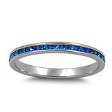 <span>CLOSEOUT!</span>Channel set Blue Sapphire CZ .925 Sterling Silver Eternity Band Sizes 2, 3