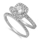 Halo Cz Wedding Set .925 Sterling Silver Ring Sizes 5-10
