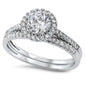 Round Halo Cz Wedding Set .925 Sterling Silver Ring Sizes 5-10