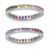 <span>CLOSEOUT!</span>Princess Cut Multi Gemstone .925 Sterling Silver Eternity Band Size 3, 4