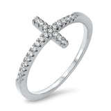 Sideways Cz Cross .925 Sterling Silver Ring