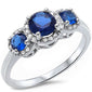 <span>CLOSEOUT!</span>Halo 3 Blue Sapphire Stone & Cz .925 Sterling Silver Ring Sizes 5-11