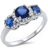 <span>CLOSEOUT!</span>Halo 3 Blue Sapphire Stone & Cz .925 Sterling Silver Ring
