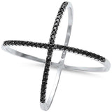 Black Cz Cross Cross "X" .925 Sterling Silver Ring Sizes 5-11