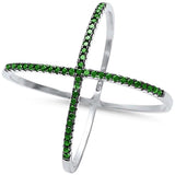  Criss Cross Open Emerald Trendy .925 Sterling Silver Ring sizes 6-12