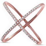  Rose Gold Plated Cz Criss Cross .925 Sterling Silver Ring