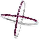  Criss Cross Open Ruby Trendy .925 Sterling Silver Ring sizes 6-12