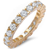 4 Prong Yellow Gold Plated Cz Band .925 Sterling Silver Ring Sizes 5-10