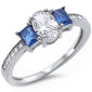 <span>CLOSEOUT!</span>Oval Shape Blue Sapphire & Cz .925 Sterling Silver Ring Sizes 5-10
