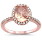 Halo Rose Gold Plated Morganite & Cubic Zirconia .925 Sterling Silver Ring Sizes 5-10