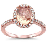 Halo Rose Gold Plated Morganite & Cubic Zirconia .925 Sterling Silver Ring Sizes 5-10