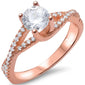 Rose Gold Plated Round Solitaire Cz Fashion .925 Sterling Silver Ring Sizes 5-10