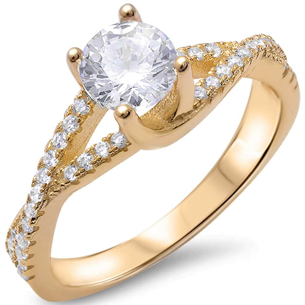 Yellow Gold Plated Round Solitaire Cz .925 Sterling Silver Ring Sizes 5-10
