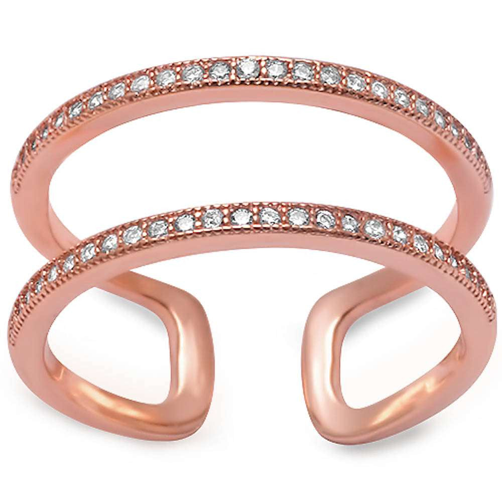 Rose Gold Plated Double Band Cz .925 Sterling Silver Ring Sizes 5-10
