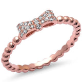 Rose Gold Plated Micro Pave Cz Bow Tie .925 Sterling Silver Ring Sizes 5-10