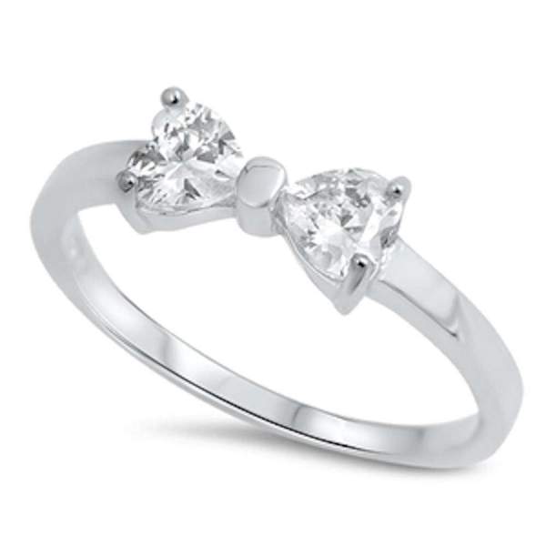 <span>CLOSEOUT! </span>Heart Cz Ribbon Bow  .925 Sterling Silver Ring