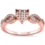  Rose Gold Plated Cz Heart Infinity Band .925 Sterling Silver Ring