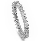 Round & Princess Russian Cz Eternity Band .925 Sterling Silver Ring