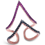 <span>CLOSEOUT!</span>Rose Gold Plated Ruby & Black Cubic Zirconia  .925 Sterling Silver Ring