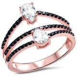 Rose Gold Plated Pear Shape Cubic Zirconia &  Black Cubic Zirconia .925 Sterling Silver Ring