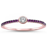  Rose Gold Plated Bezel Cubic Zirconia w/ Ruby .925 Sterling Silver Ring