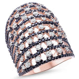   Rose Gold Plated Round Black & White Cubic Zirconia .925 Sterling Silver Ring