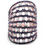   Rose Gold Plated Round Black & White Cubic Zirconia .925 Sterling Silver Ring