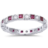  Antique Style Ruby & CZ Stackable Eternity Band .925 Sterling Silver Ring Sizes 4,6,10