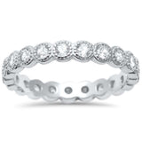 Antique Style Bezel Set Eternity Stackable .925 Sterling Silver Ring