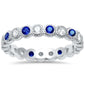 <span>CLOSEOUT!</span> Blue Sapphire & Cz Antique Style Bezel Set Eternity Stackable  .925 Sterling Silver Ring Sizes 4-5
