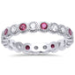 <span>CLOSEOUT!</span> Ruby & Cz Antique Style Bezel Set Eternity Stackable  .925 Sterling Silver Ring