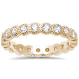  Yellow Gold Plated CZ Antique Style Bezel Set Eternity Stackable  .925 Sterling Silver Ring