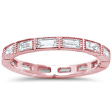  Rose Plated Antique CZ Eternity Stackable .925 Sterling Silver Band Sizes 5-10