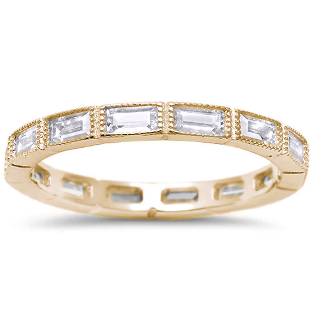 <span>CLOSEOUT!</span> Yellow Plated Antique CZ Eternity Stackable .925 Sterling Silver Band