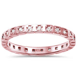  Rose Plated Cz Eternity Engagement Band .925 Sterling Silver Ring  Sizes 4-10