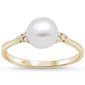 Yellow Gold Plated Fresh Water Pearl & CZ .925 Sterling Silver Ring Sizes 5-10