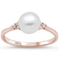 Rose Gold Plated Fresh Water Pearl & CZ .925 Sterling Silver Ring Sizes 4-10