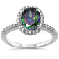 Oval Rainbow Topaz & Cubic Zirconia Halo .925 Sterling Silver Ring Sizes 5-10