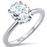 3.00ct 10x8mm Oval Cubic Zirconia .925 Sterling Silver Solitaire Engagement Ring Sizes 4-9
