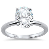 3.00ct 10x8mm Oval Cubic Zirconia .925 Sterling Silver Solitaire Engagement Ring Sizes 4-9
