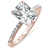2.50ct 9x7mm Rose Gold Plated Radiant Cut & Round Cubic Zirconia .925 Sterling Silver Solitaire Engagement Ring Sizes 4-10