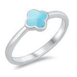 Natural Larimar Clover Flower .925 Sterling Silver Ring Sizes 5-10