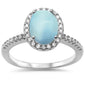 Natural Oval Larimar & Cubic Zirconia Engagement .925 Sterling Silver Ring Sizes 5-10