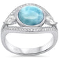 Natural Larimar & Cubic Zirconia .925 Sterling Silver Ring Size 8