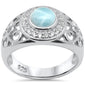 Round Shaped Halo Filigree Natural Larimar & CZ .925 Sterling Silver Ring Size 7,8