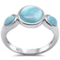 Natural Three Round Larimar .925 Sterling Silver Ring Sizes 5-10